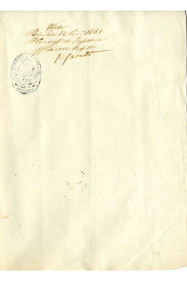 BUSTA 1 CAT I CLASSE VIII FASCICOLO 1 ANNI 1861 1869 SERIE N 16 REG N 1 REG A 1861 PAGINA Senza numero TIPO Copia 003