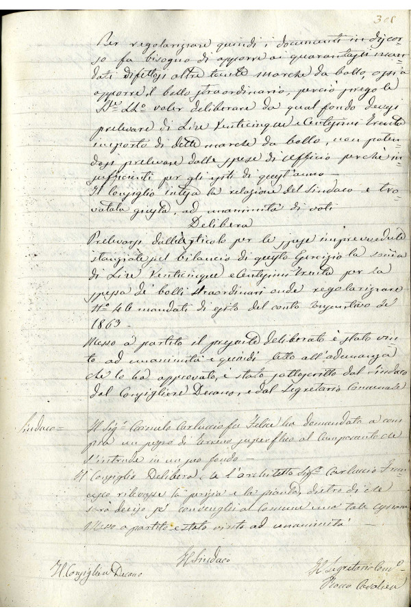 BUSTA 1 CAT I CLASSE VIII FASCICOLO 1 ANNI 1861 1869 SERIE N 16 REG N 3 REG A 1863 1865 PAGINA 305 TIPO Foglio Interno
