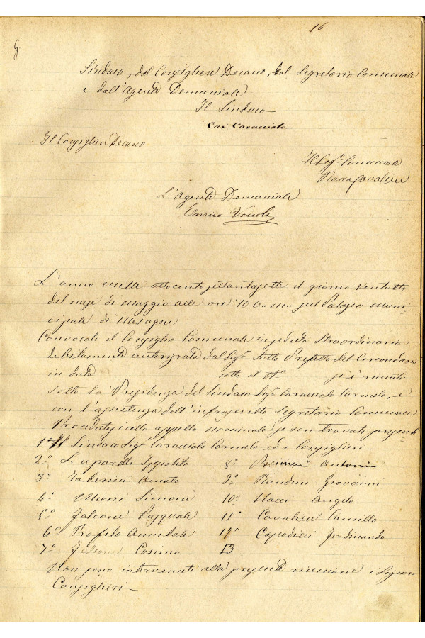 BUSTA 3 CAT I CLASSE VIII FASCICOLO 1 ANNI 1876 1883 SERIE N 16 REG N 14 REG A 1876 1879 PAGINA 16 R TIPO Foglio Interno 002