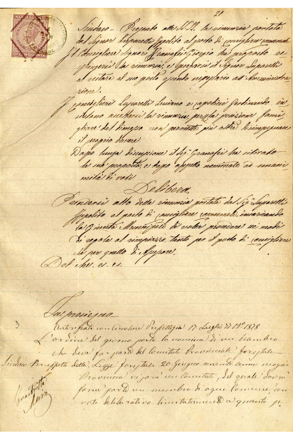 BUSTA 3 CAT I CLASSE VIII FASCICOLO 1 ANNI 1876 1883 SERIE N 16 REG N 14 REG A 1876 1879 PAGINA 21 R TIPO Foglio Interno 002