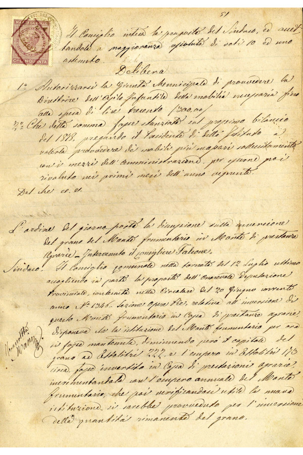 BUSTA 3 CAT I CLASSE VIII FASCICOLO 1 ANNI 1876 1883 SERIE N 16 REG N 14 REG A 1876 1879 PAGINA 52 R TIPO Foglio Interno