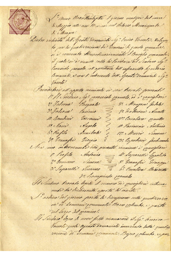 BUSTA 3 CAT I CLASSE VIII FASCICOLO 1 ANNI 1876 1883 SERIE N 16 REG N 14 REG A 1876 1879 PAGINA 9 R TIPO Foglio Interno 002