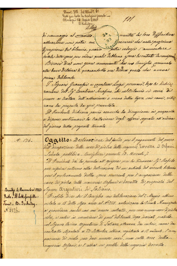 BUSTA 3 CAT I CLASSE VIII FASCICOLO 1 ANNI 1876 1883 SERIE N 16 REG N 16 REG A 1882 1883 PAGINA 101 R TIPO Foglio Interno 002