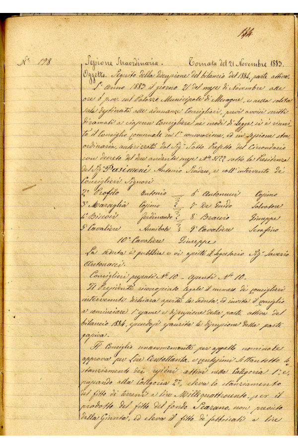 BUSTA 3 CAT I CLASSE VIII FASCICOLO 1 ANNI 1876 1883 SERIE N 16 REG N 16 REG A 1882 1883 PAGINA 144 R TIPO Foglio Interno 002