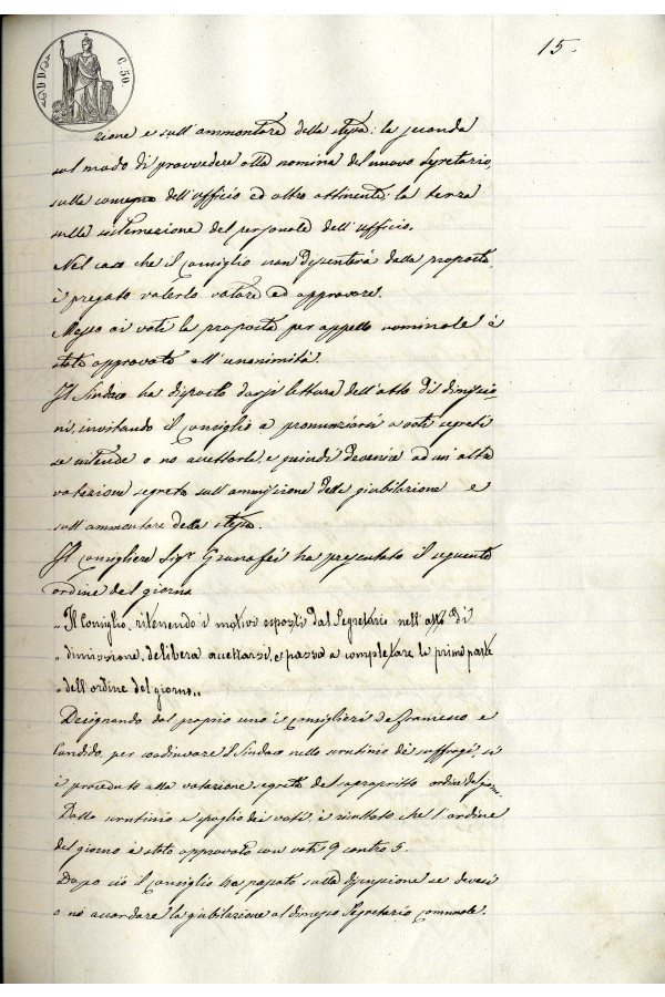 BUSTA 3 CAT I CLASSE VIII FASCICOLO 1 ANNI 1876 1883 SERIE N 16 REG N 16 REG A 1882 1883 PAGINA 15 R TIPO Foglio Interno