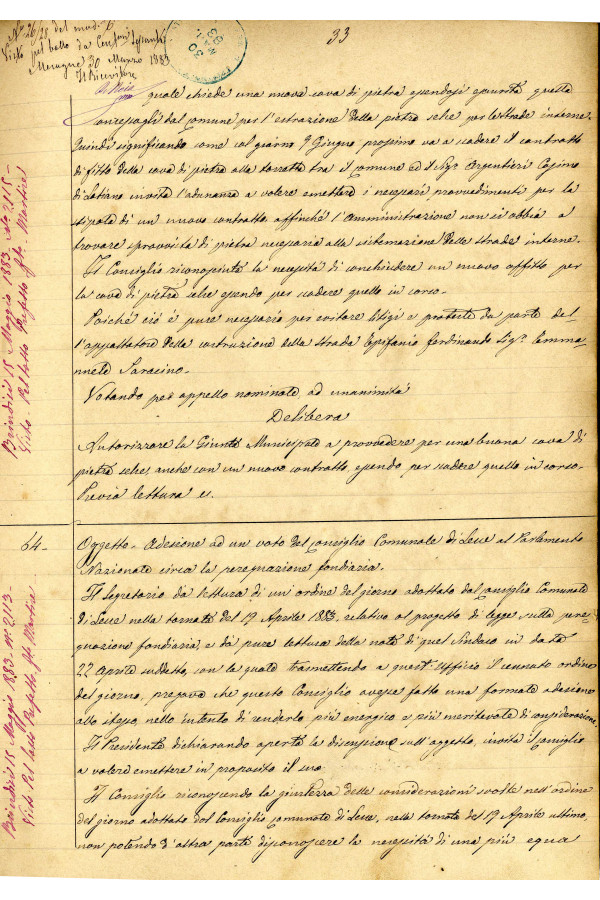 BUSTA 3 CAT I CLASSE VIII FASCICOLO 1 ANNI 1876 1883 SERIE N 16 REG N 16 REG A 1882 1883 PAGINA 33 R TIPO Foglio Interno 002