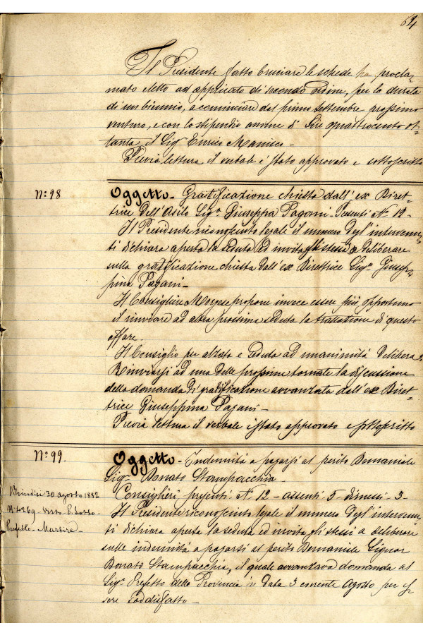 BUSTA 3 CAT I CLASSE VIII FASCICOLO 1 ANNI 1876 1883 SERIE N 16 REG N 16 REG A 1882 1883 PAGINA 64 R TIPO Foglio Interno