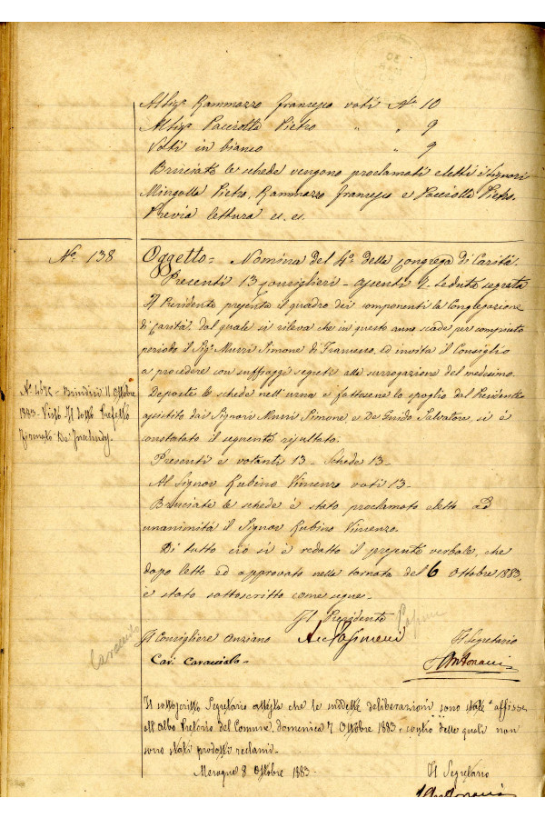 BUSTA 3 CAT I CLASSE VIII FASCICOLO 1 ANNI 1876 1883 SERIE N 16 REG N 16 REG A 1882 1883 PAGINA 77 V TIPO Foglio Interno 002