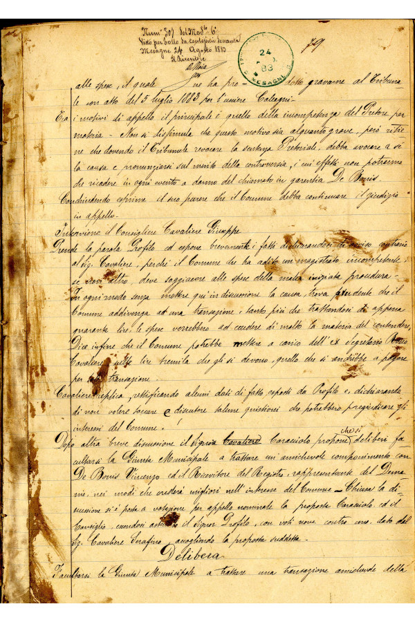 BUSTA 3 CAT I CLASSE VIII FASCICOLO 1 ANNI 1876 1883 SERIE N 16 REG N 16 REG A 1882 1883 PAGINA 79 R TIPO Foglio Interno 002