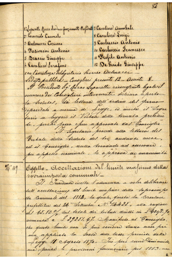 BUSTA 3 CAT I CLASSE VIII FASCICOLO 1 ANNI 1876 1883 SERIE N 16 REG N 16 REG A 1882 1883 PAGINA 82 R TIPO Foglio Interno