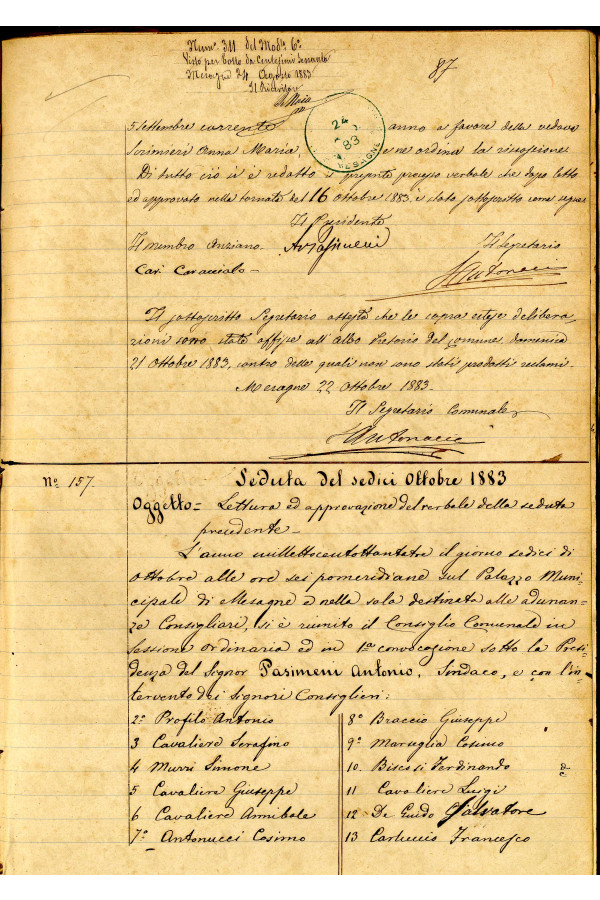 BUSTA 3 CAT I CLASSE VIII FASCICOLO 1 ANNI 1876 1883 SERIE N 16 REG N 16 REG A 1882 1883 PAGINA 87 R TIPO Foglio Interno 002